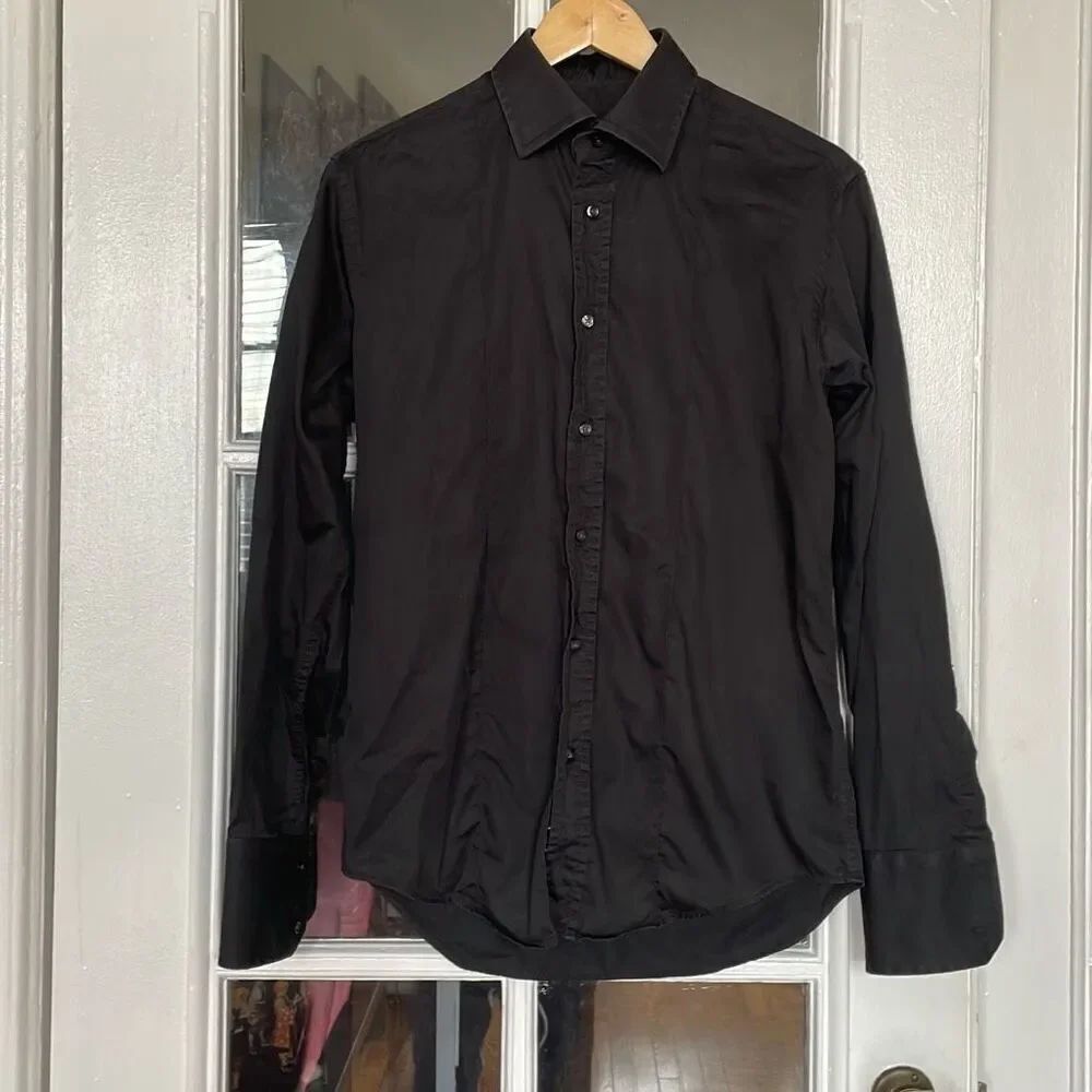 Zara man black button down long sleeve dress shirt 100% cotton size medium